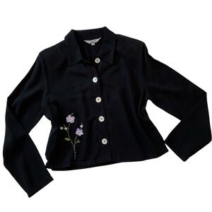 Vintage Embroidered Blouse Mother Of Pearl Buttons Black S